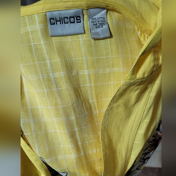Chico's Graphic Yellow and Black Cuffed Sleeve Tunic‎ - Picture 4 of 5